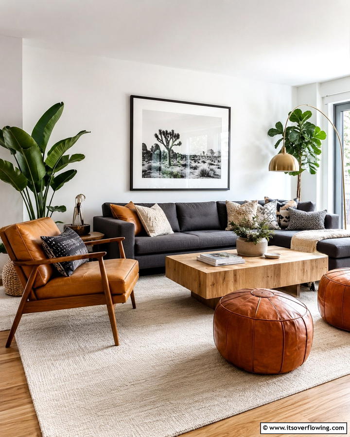 Incorporate Leather Details - 25 Organic Modern Living Room Design Ideas