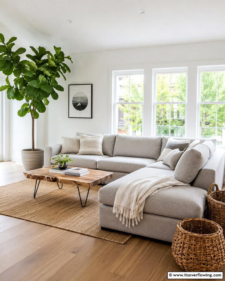 Incorporate Natural Elements for Balance - 30 Grey Couch Living Room Styling Ideas for Cozy Spaces