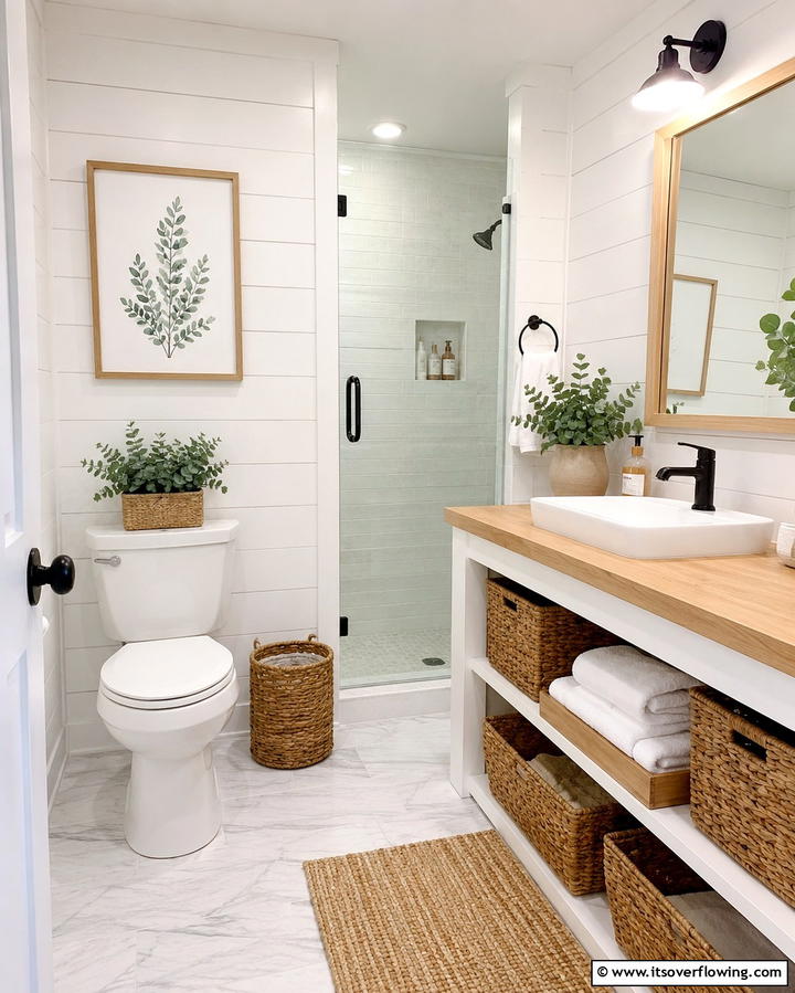 Incorporate Natural Elements - 30 Small White Bathroom Ideas to Brighten Compact Spaces