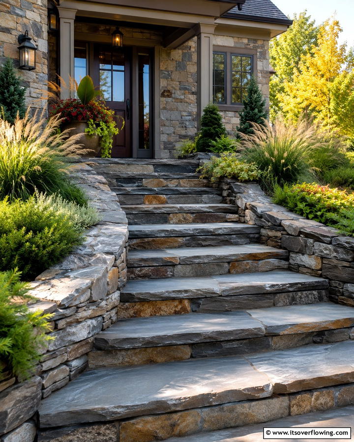 Incorporate Natural Stone - 25 Front Step Ideas to Enhance Your Home’s Entrance