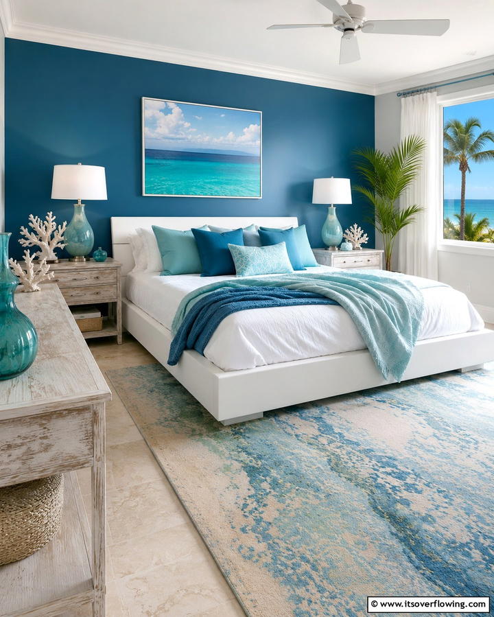 Incorporate Oceanic Hues - 25 Tropical Bedroom Ideas for a Relaxing Retreat