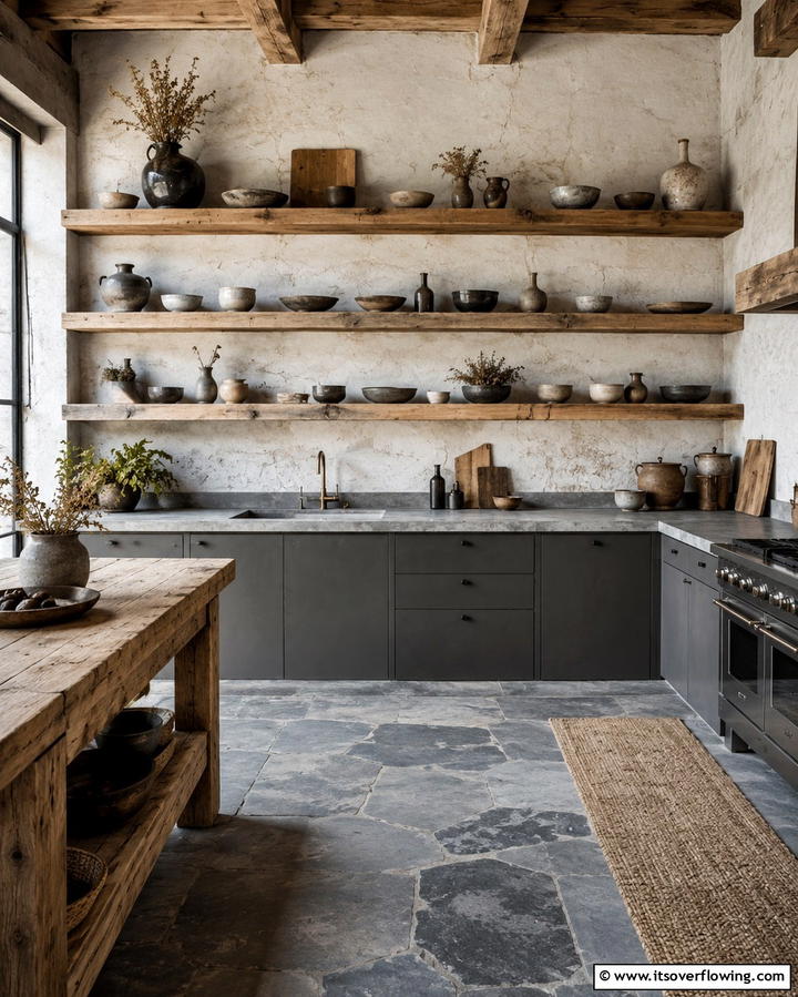 Incorporate Open Shelving - 30 Wabi Sabi Interior Design Ideas for Serene Minimalism