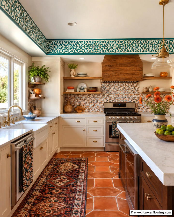 Incorporate Patterned Stencils for Visual Interest - 20 Kitchen Soffit Ideas for a Polished Look