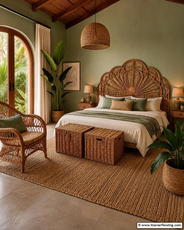 Incorporate Rattan and Wicker Accents - 25 Tropical Bedroom Ideas for a Relaxing Retreat