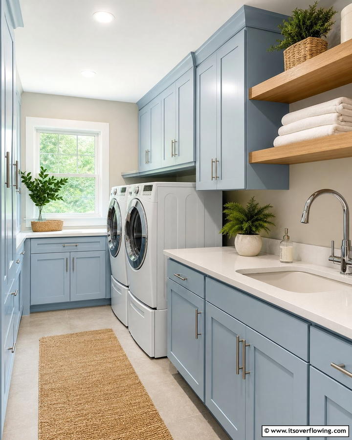 Incorporate Sky Blue Cabinetry - 25 Blue Laundry Room Ideas for a Fresh and Clean Look