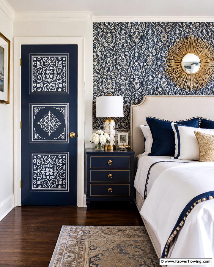 Incorporate Stencils for Artistic Patterns - 25 Creative Bedroom Door Decorating Ideas for Style