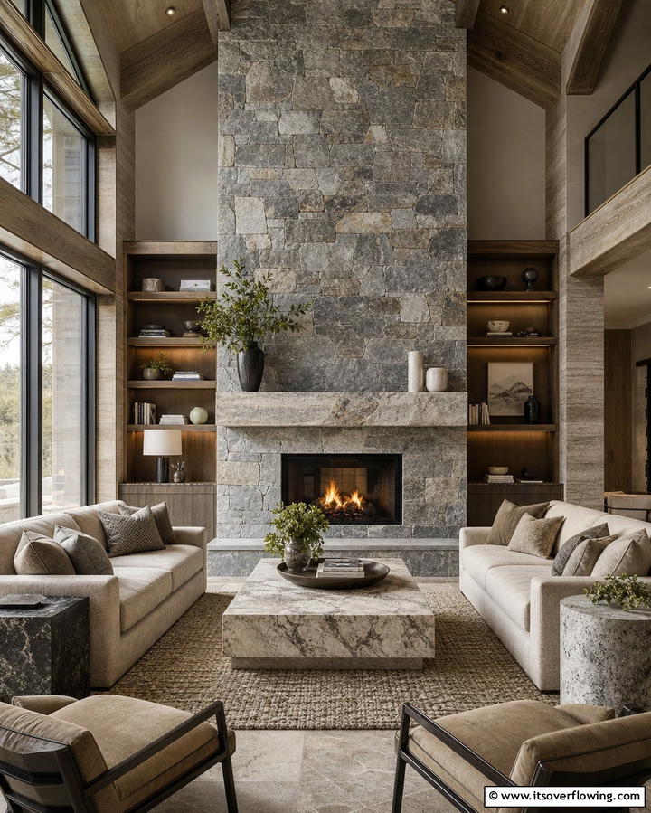 Incorporate Stone Decor - 25 Earthy Living Room Decor Ideas for a Cozy Ambiance