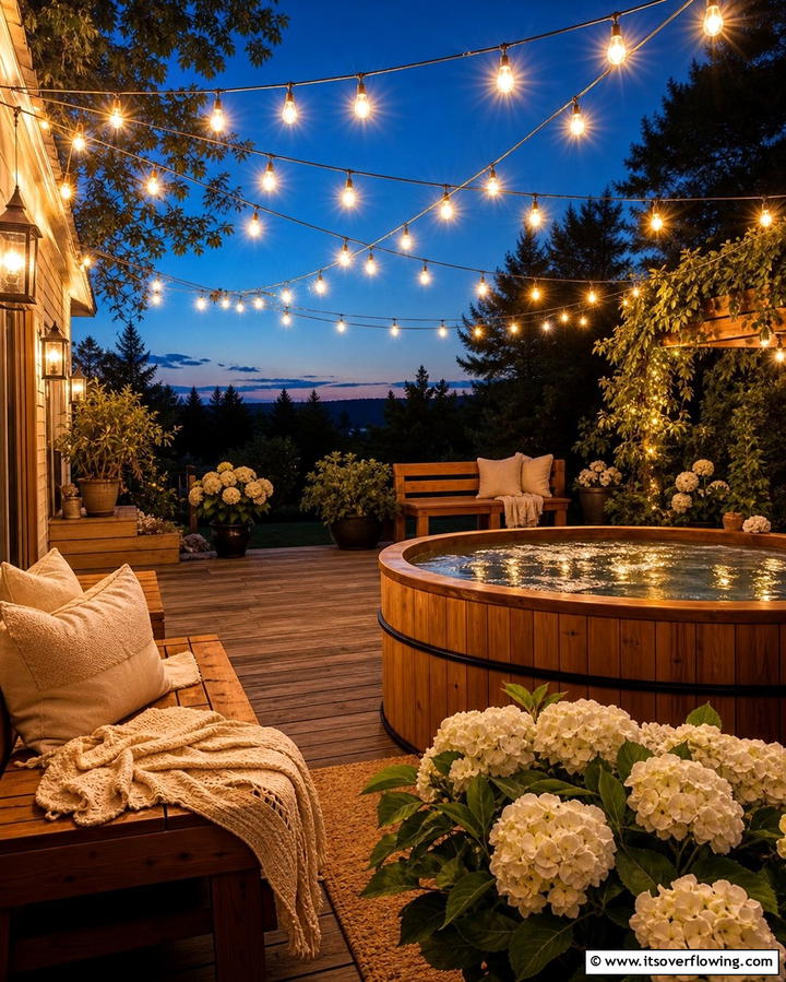 Incorporate String Lights for a Magical Ambiance - 25 Relaxing Hot Tub Decor Ideas for Your Backyard