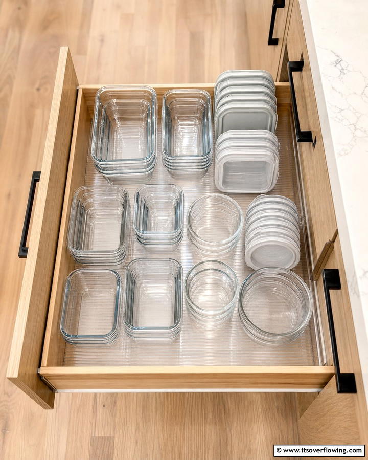 Incorporate Transparent Drawer Liners - 25 Tupperware Organization Ideas for a Tidy Kitchen