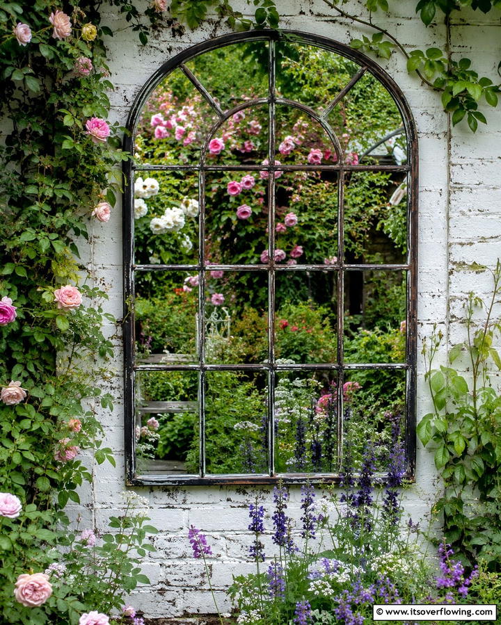 Incorporate Vintage Windowpane Mirrors - 25 Garden Mirror Ideas to Enhance Outdoor Spaces