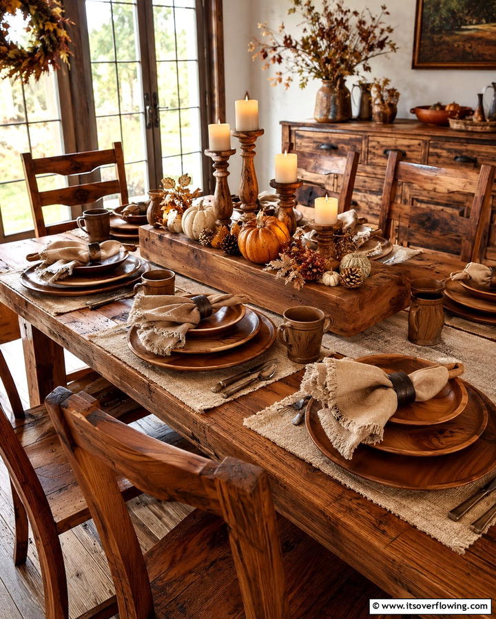 Incorporate Wooden Elements - 25 Fall Table Decor Ideas for a Seasonal and Festive Dining Experience