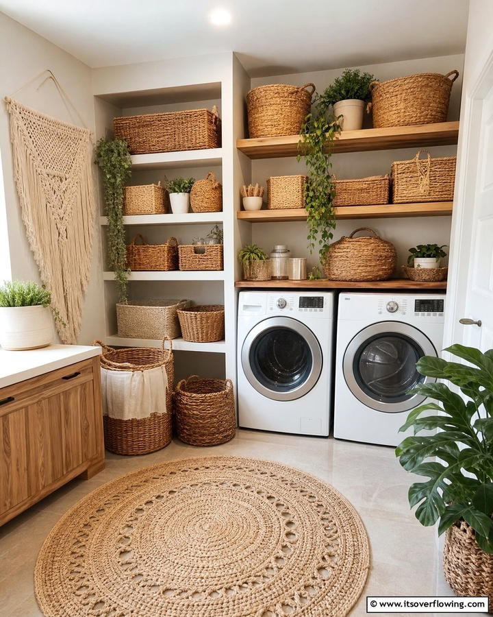 Incorporate Woven Baskets for Storage - 25 Boho Laundry Room Ideas for a Stylish and Functional Space