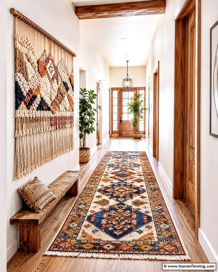 Incorporate Woven Wall Hangings - 30 Bohemian Hallway Decor Ideas for a Welcoming Entryway