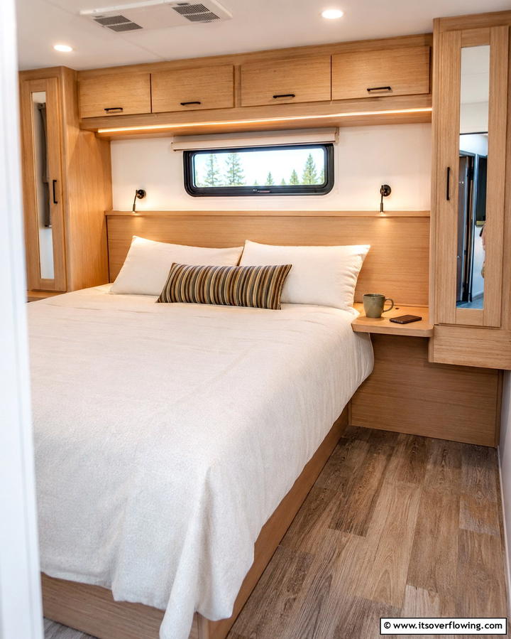 Incorporate a Built in Nightstand - 25 RV Bedroom Ideas to Maximize Comfort on the Road