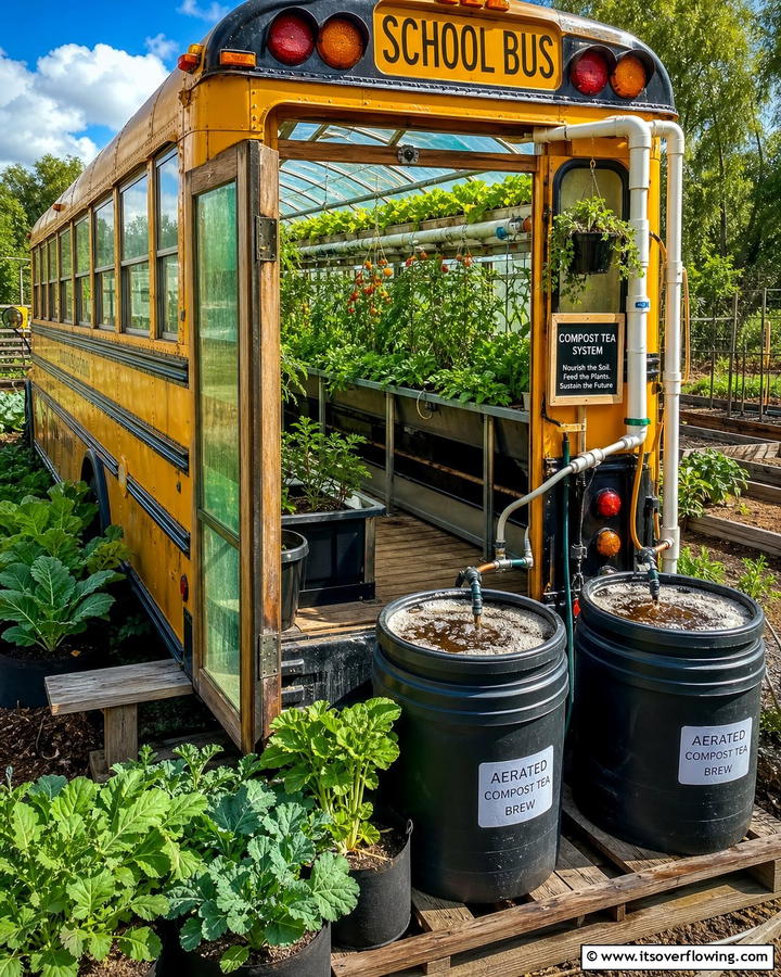 Incorporate a Compost Tea Brewing System - 20 School Bus Greenhouse Ideas for Sustainable Living