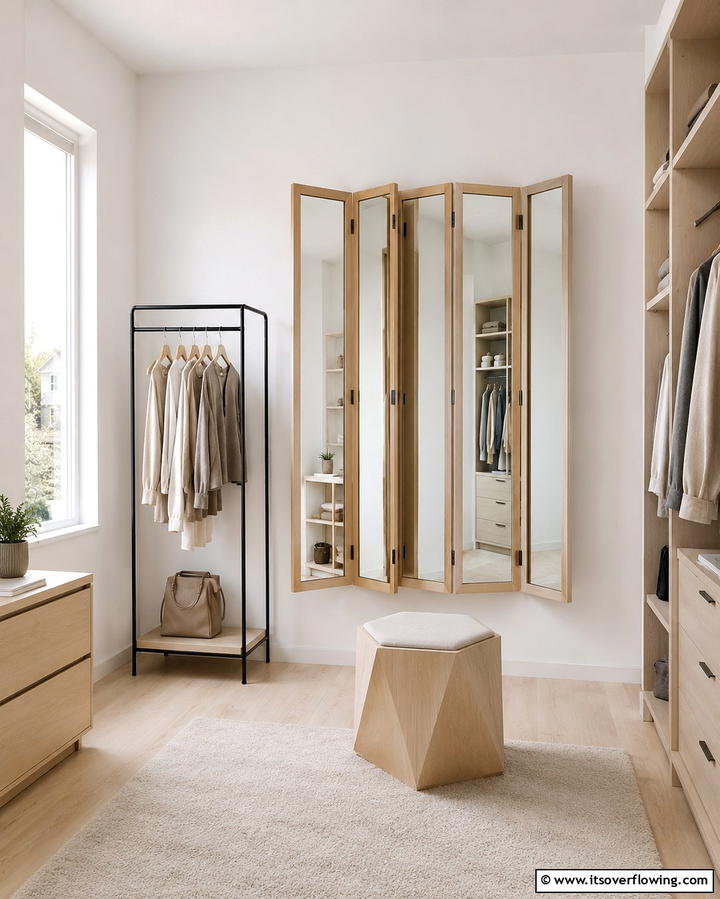 Incorporate a Foldable Mirror for Added Flexibility - 25 Small Dressing Room Ideas to Organize Your Wardrobe