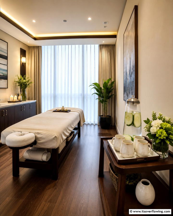 Incorporate a Refreshment Station - 25 Massage Room Setup Ideas for Ultimate Relaxation