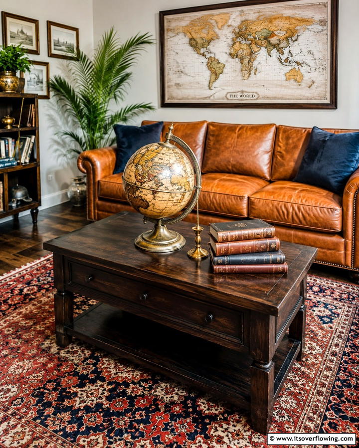 Incorporate a Small Globe for a Travel Inspired Touch - 25 Coffee Table Decor Ideas for Stylish Living Rooms