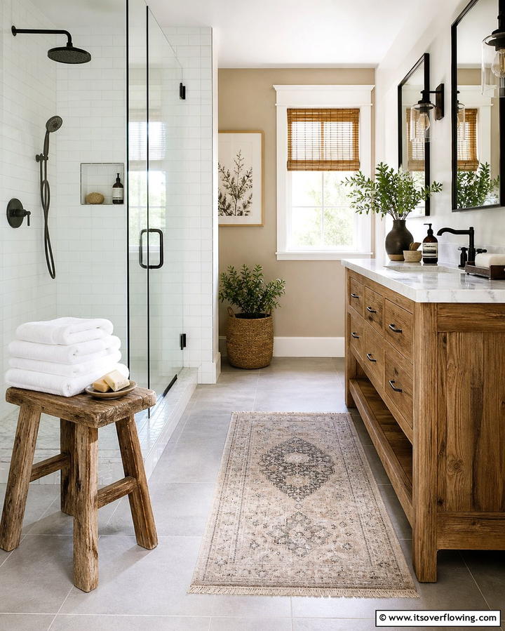 Incorporate a Small Stool or Bench - 25 Guest Bathroom Ideas for a Welcoming Space