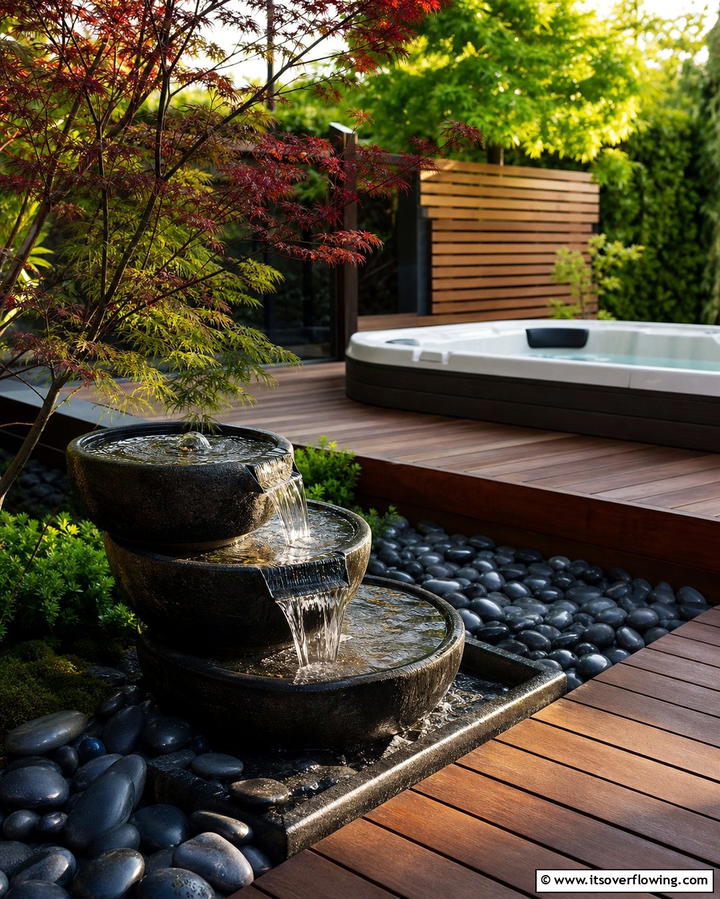 Incorporate a Water Feature for Serenity - 25 Relaxing Hot Tub Decor Ideas for Your Backyard