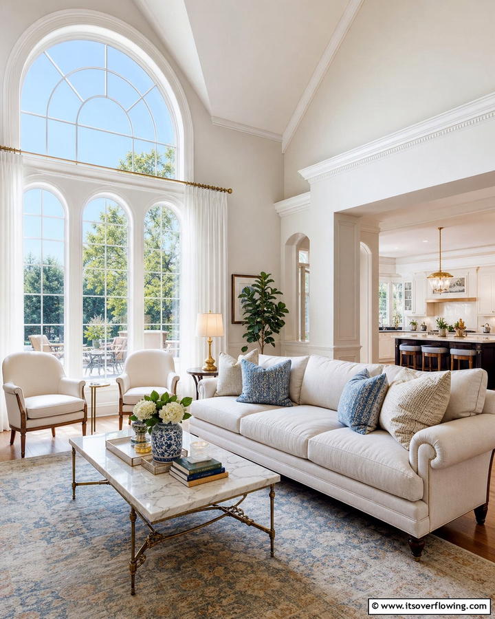 Incorporating Arched Windows for Timeless Elegance - 20 Open Concept Vaulted Ceiling Living Room Ideas