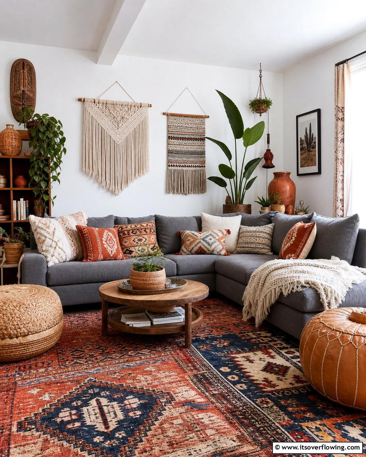 Incorporating Bohemian Elements - 25 Grey Sectional Living Room Ideas for Modern Homes
