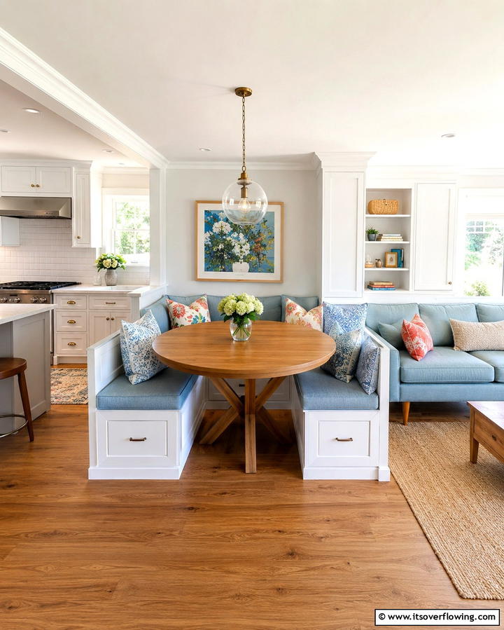 Incorporating Built In Seating - 25 Open Kitchen Living Room Ideas for a Spacious Feel