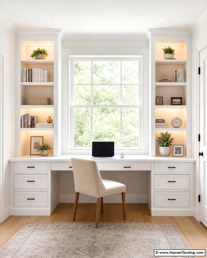 Incorporating Built In Storage - 25 Desk in Front of Window Ideas for a Bright Workspace