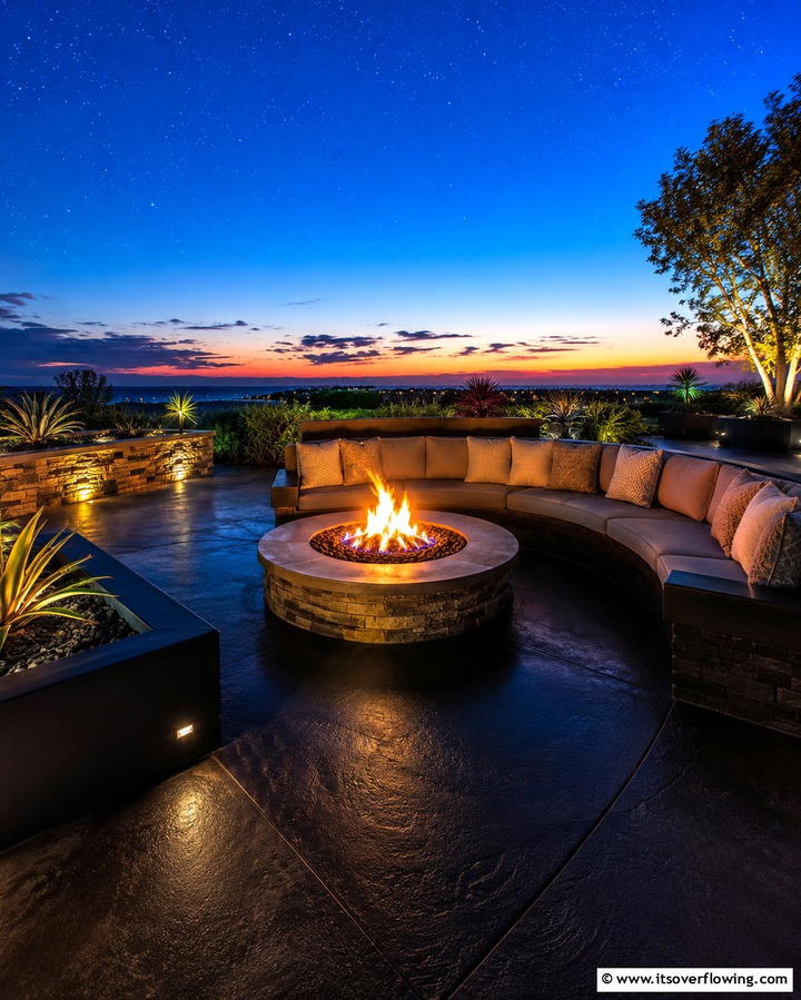 Incorporating Fire Pits for Warmth and Ambiance - 25 Black Concrete Patio Ideas for Modern Outdoor Spaces