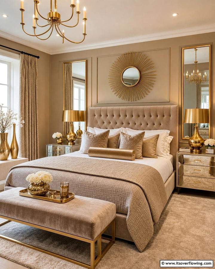 Incorporating Gold Accents - 20 Khaki Bedroom Ideas for a Neutral and Relaxing Space