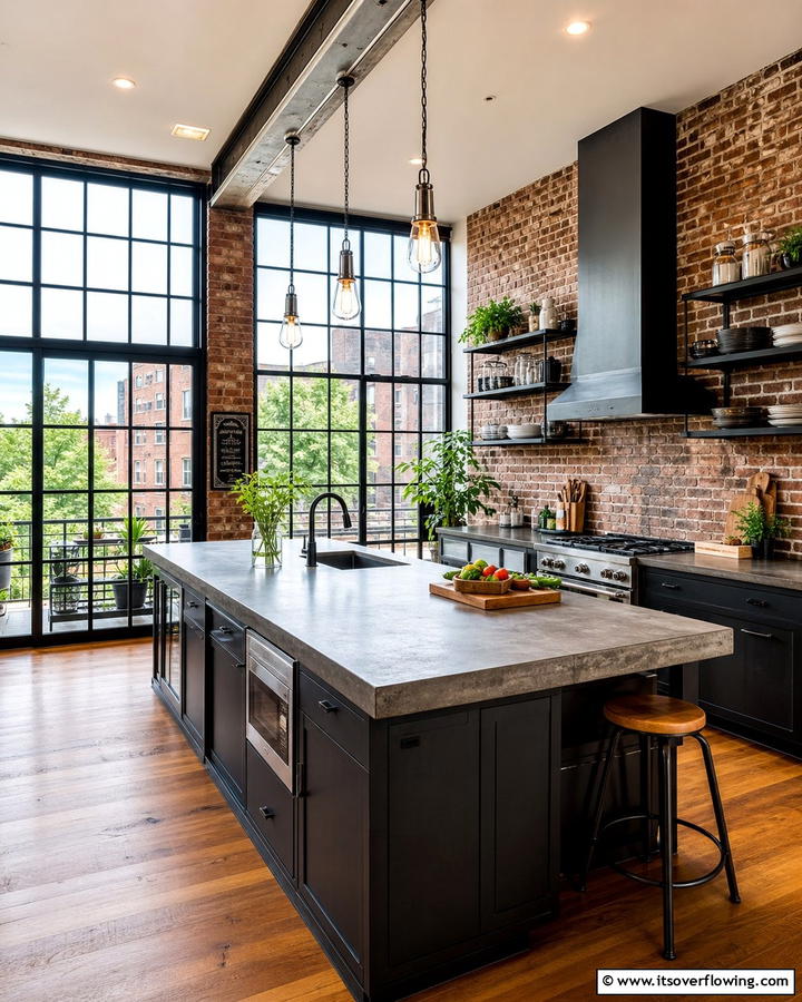 Incorporating Industrial Elements in Metal Frame Windows - 21 Kitchen Window Ideas to Brighten Your Cooking Space