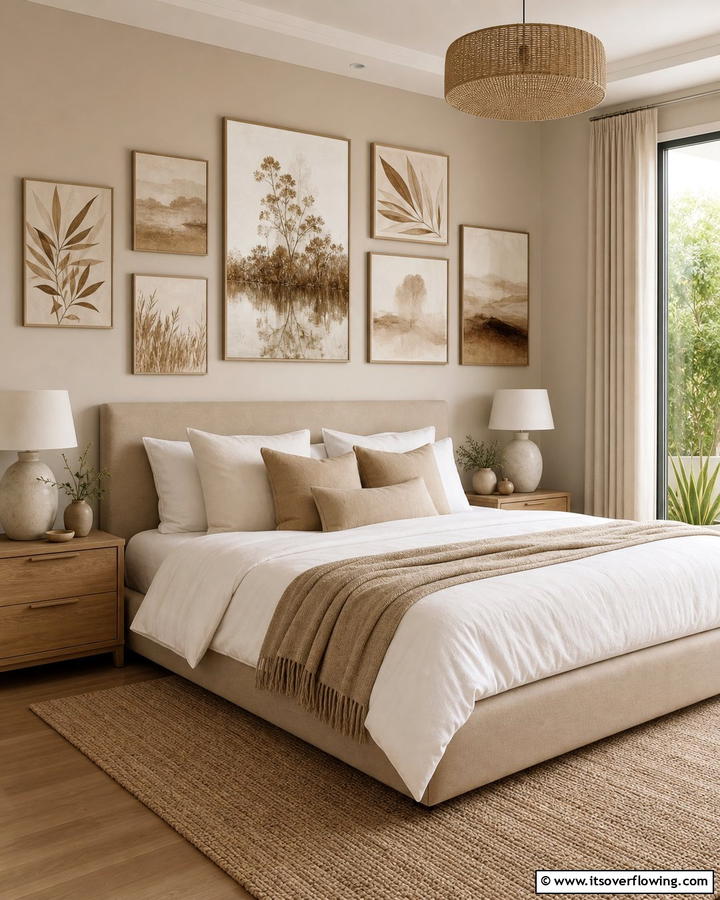 Incorporating Khaki Artwork - 20 Khaki Bedroom Ideas for a Neutral and Relaxing Space