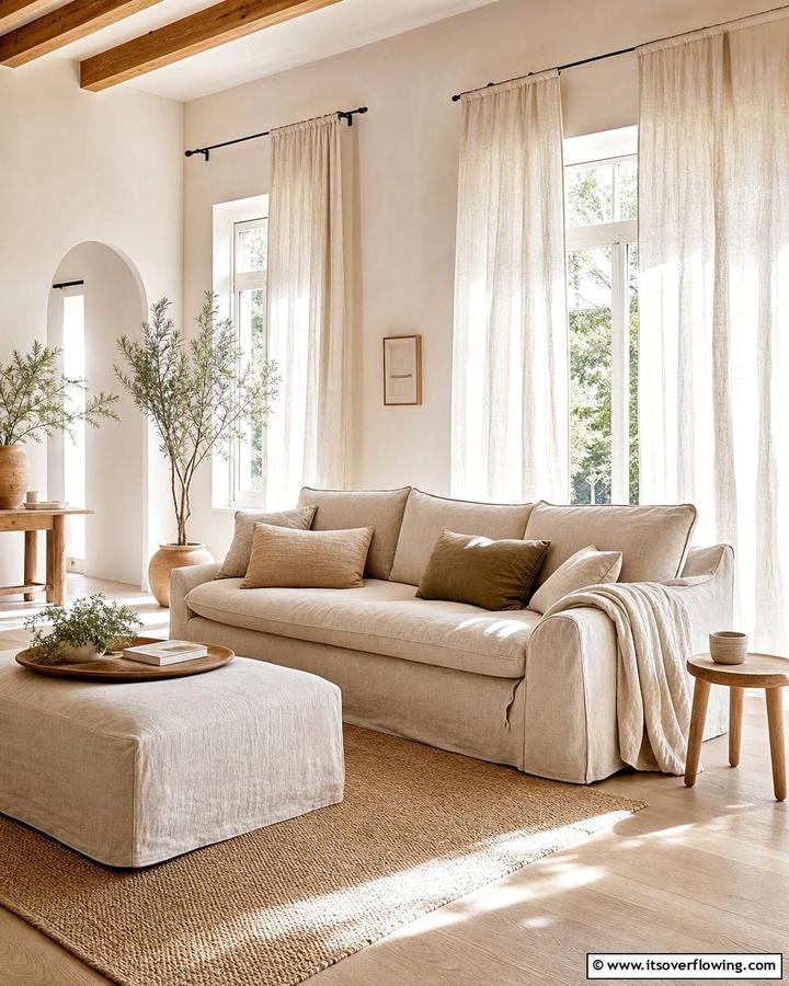 Incorporating Linen Fabrics - 20 Natural Living Room Ideas for a Calm Retreat