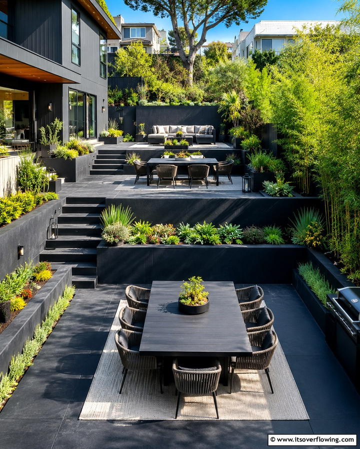 Incorporating Multi Level Patio Designs - 25 Black Concrete Patio Ideas for Modern Outdoor Spaces