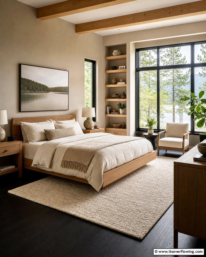 Incorporating Natural Wood Tones - 25 Black Floor Bedroom Ideas for a Bold and Modern Look