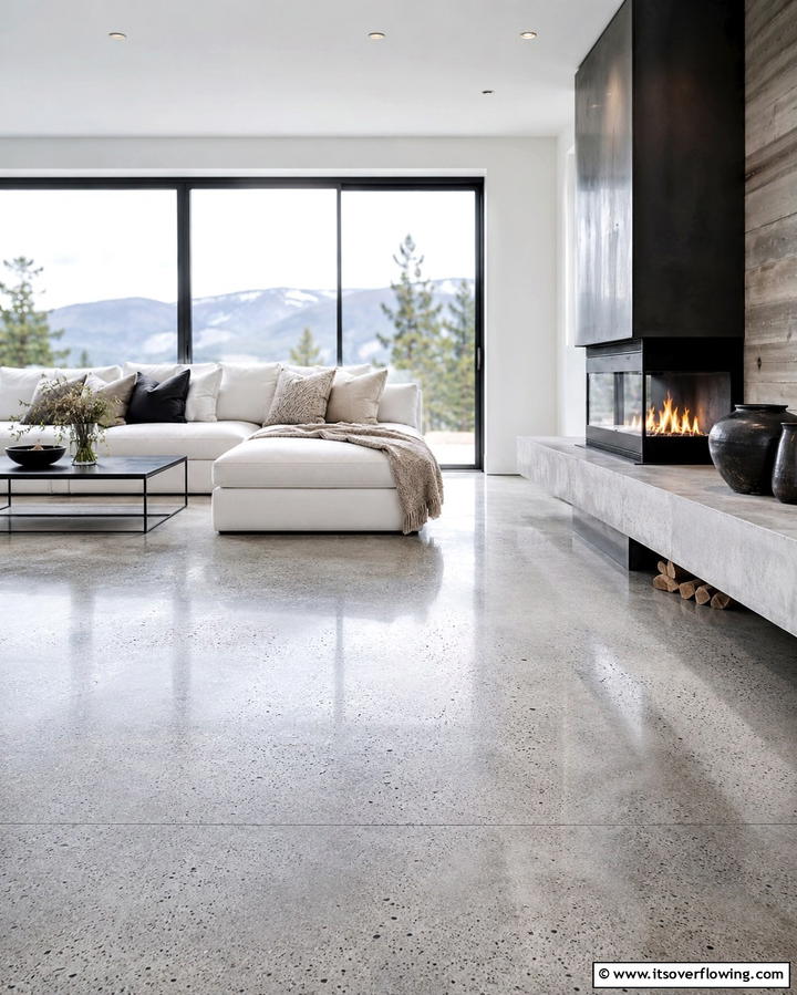 Incorporating Radiant Heating for Comfort - 25 Rustic Concrete Floor Living Room Ideas for Style