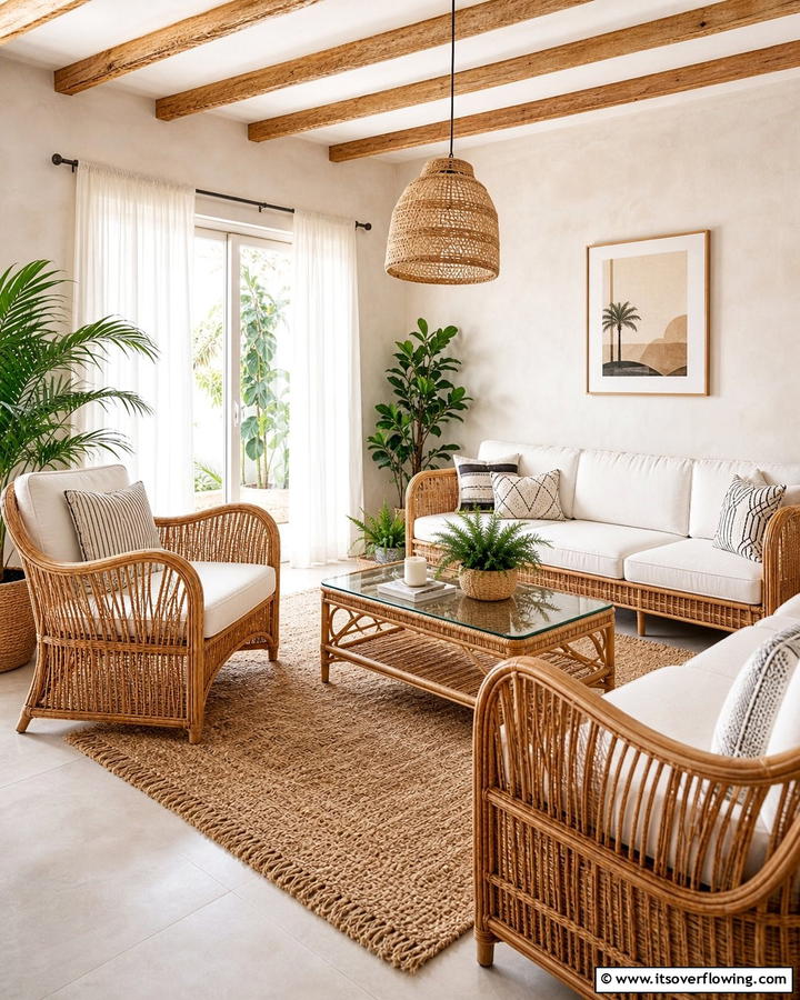 Incorporating Rattan Furniture - 20 Natural Living Room Ideas for a Calm Retreat