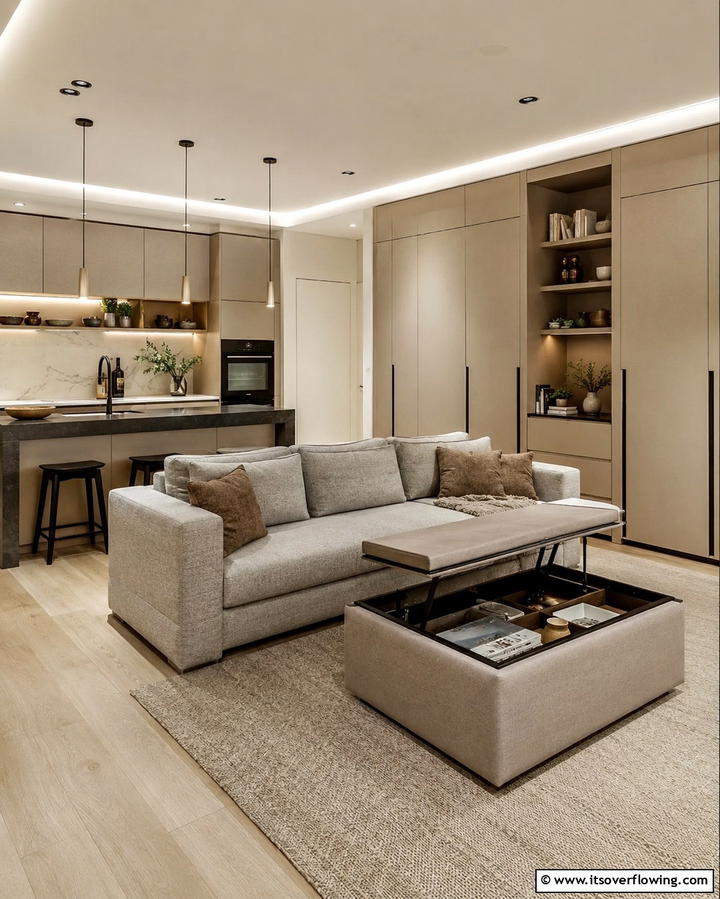 Incorporating Smart Storage Solutions - 25 Open Kitchen Living Room Ideas for a Spacious Feel