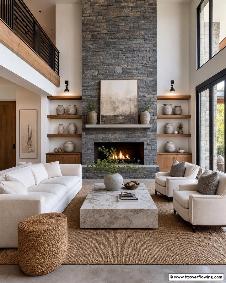 Incorporating Stone Accents - 20 Natural Living Room Ideas for a Calm Retreat