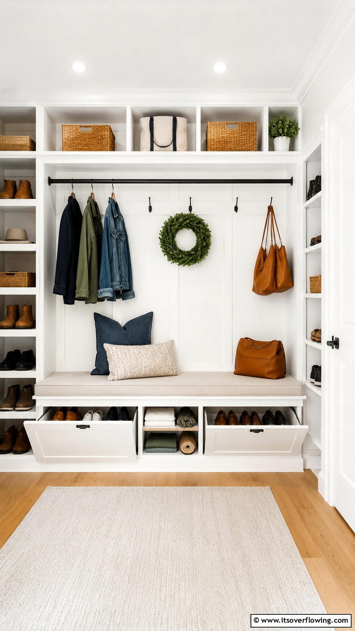 Incorporating Under Bench Storage Solutions - 30 Smart Hall Closet Organization Ideas for Maximized Space