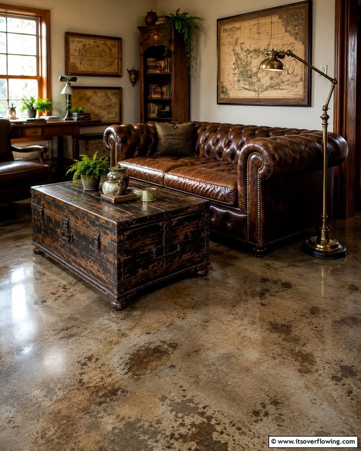 Incorporating Vintage Furniture - 25 Rustic Concrete Floor Living Room Ideas for Style
