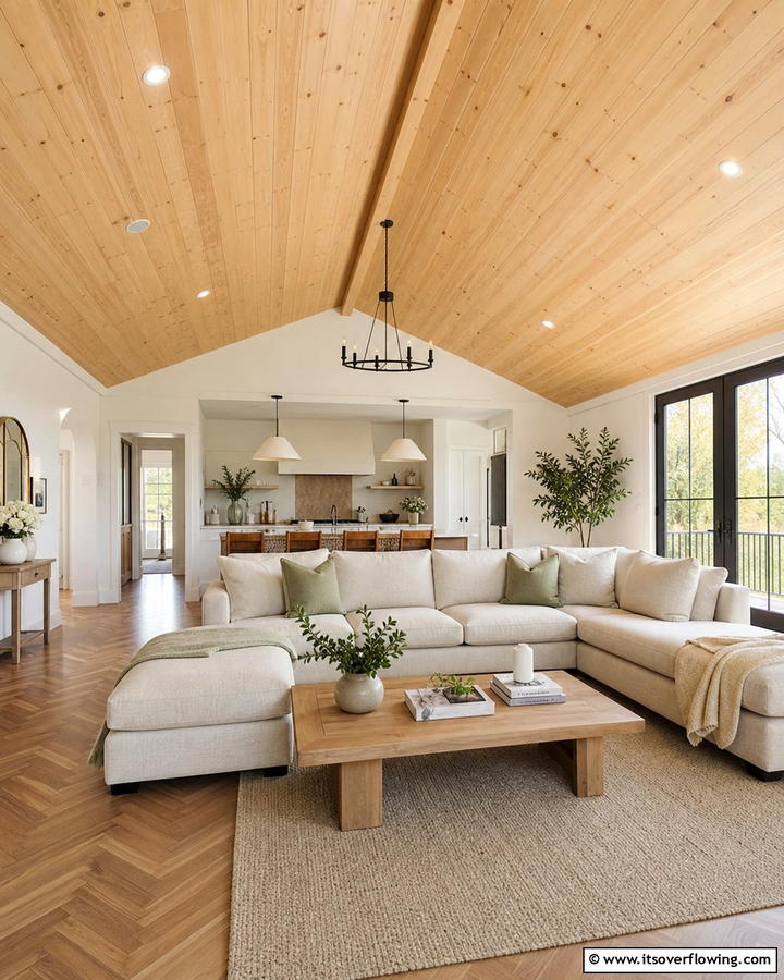 Incorporating Wooden Paneling for Warmth - 20 Open Concept Vaulted Ceiling Living Room Ideas