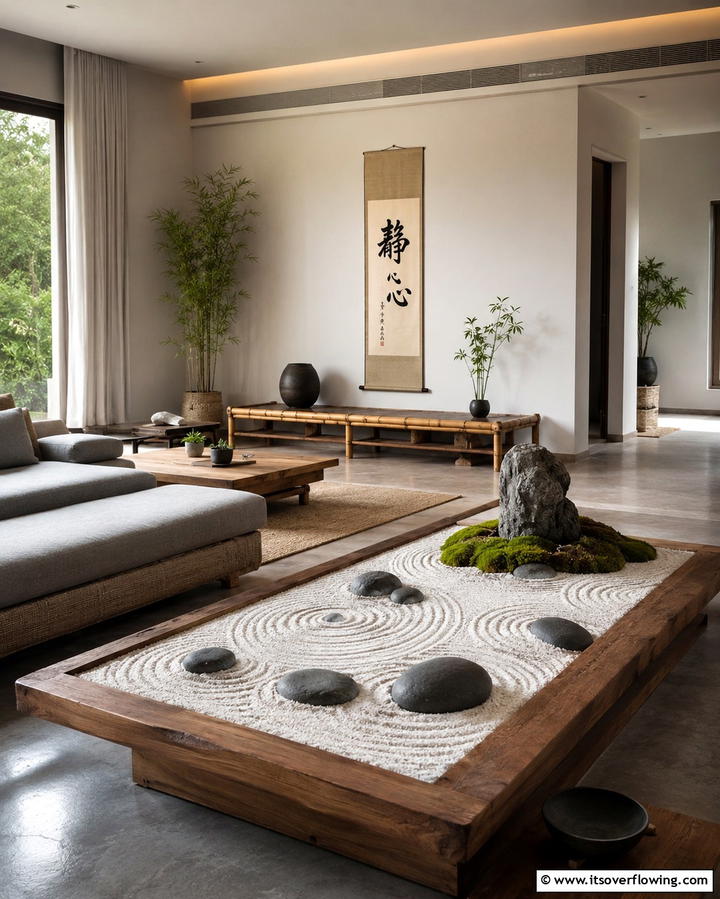 Incorporating Zen Rock Gardens - 25 Asian Living Room Ideas for a Zen Atmosphere