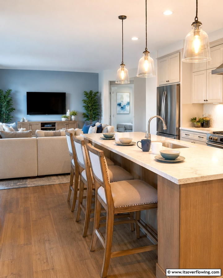 Incorporating a Breakfast Bar - 25 Open Kitchen Living Room Ideas for a Spacious Feel