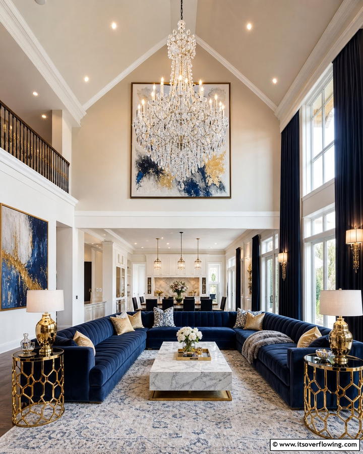 Incorporating a Central Chandelier for Elegance - 20 Open Concept Vaulted Ceiling Living Room Ideas