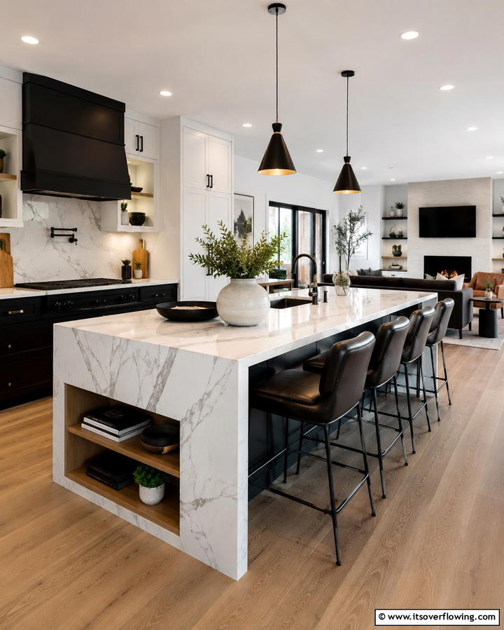 Incorporating a Large Kitchen Island - 25 Open Kitchen Living Room Ideas for a Spacious Feel