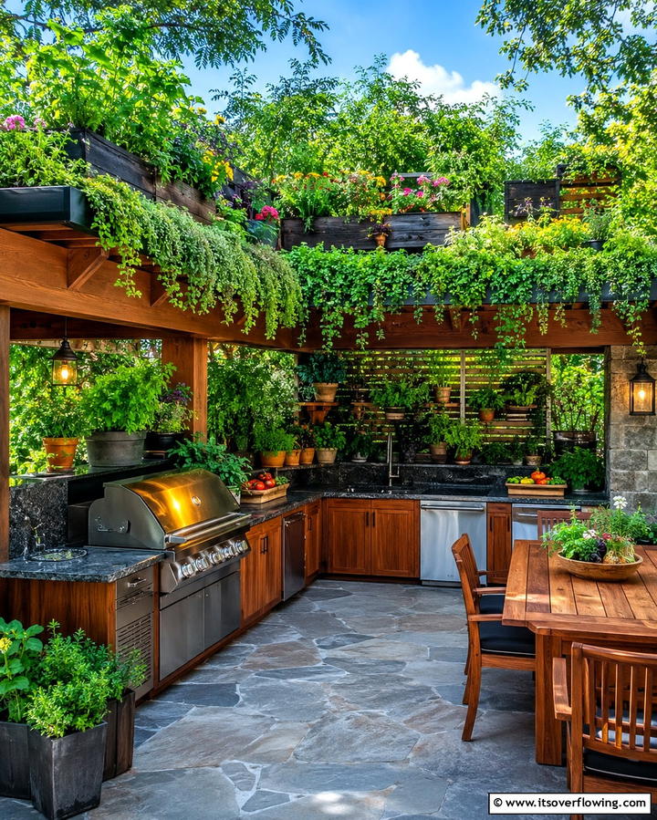 Incorporating a Rooftop Garden - 20 Functional L-Shaped Outdoor Kitchen Ideas for Entertaining