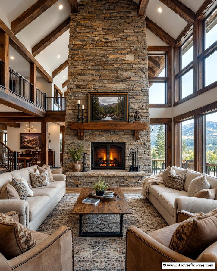 Incorporating a Stone Fireplace as a Focal Point - 20 Open Concept Vaulted Ceiling Living Room Ideas