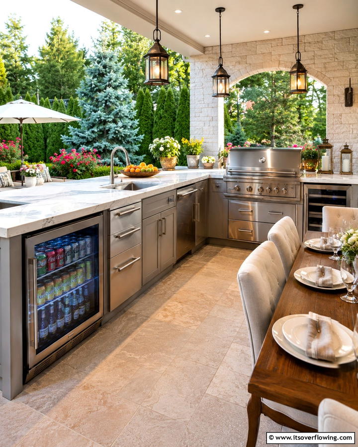 Incorporating a Wine Cooler - 20 Functional L-Shaped Outdoor Kitchen Ideas for Entertaining