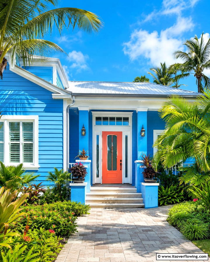 Indigo Blue with Cream Highlights - 30 Serene Blue Exterior House Paint Ideas for Curb Appeal